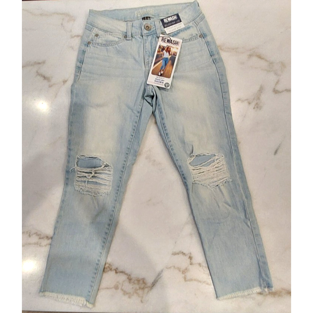 REWASH‎ Brand Women"s Jeans Jersey Relaxed Crop Distressed Light Denim Size 1/25